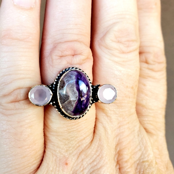 New Charoite & Chalcedony Silver Ring. - Picture 9 of 12